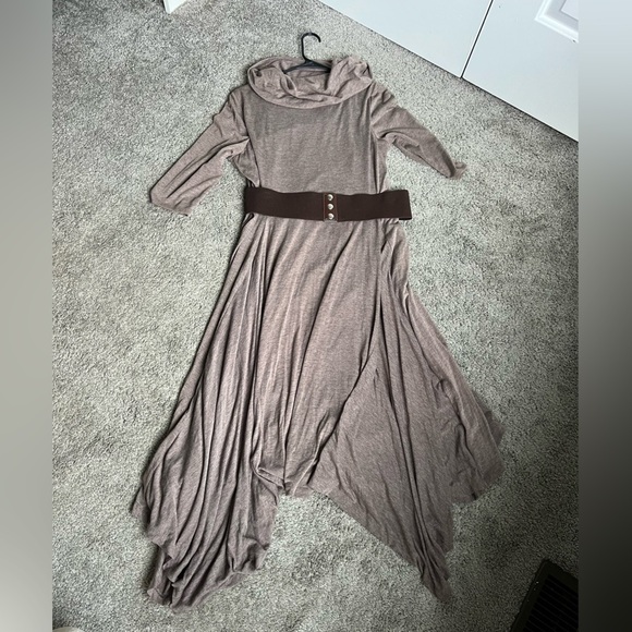 Robbie Bee Taupe High Low Dress with Belt - Picture 2 of 7